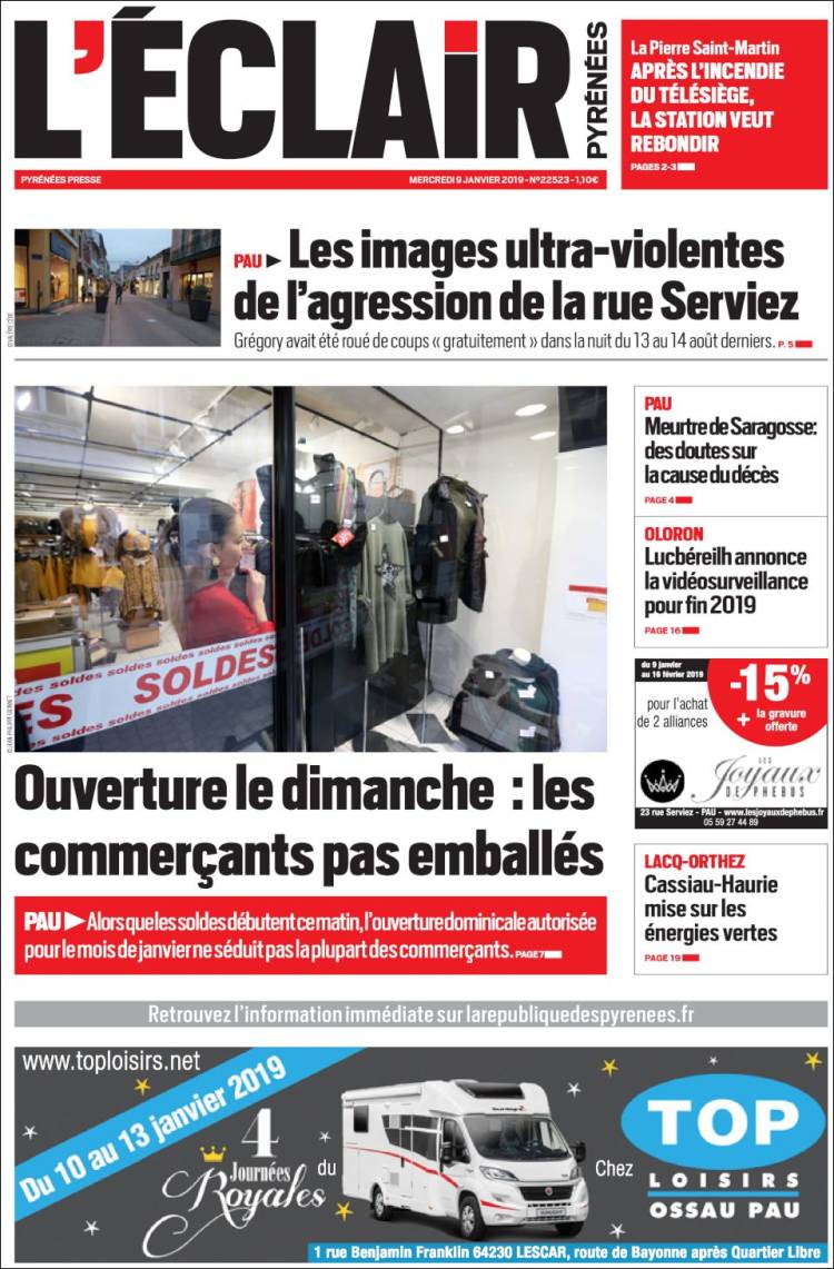 Portada de L'Eclair des Pyrénées (Francia)