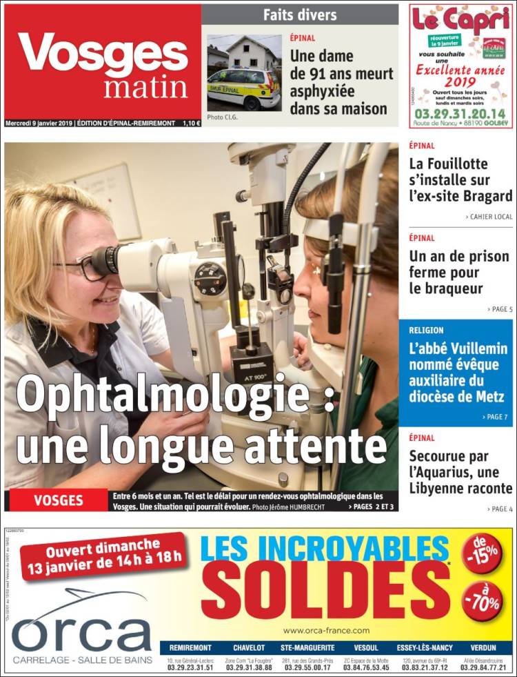 Portada de Vosges Matin (Francia)