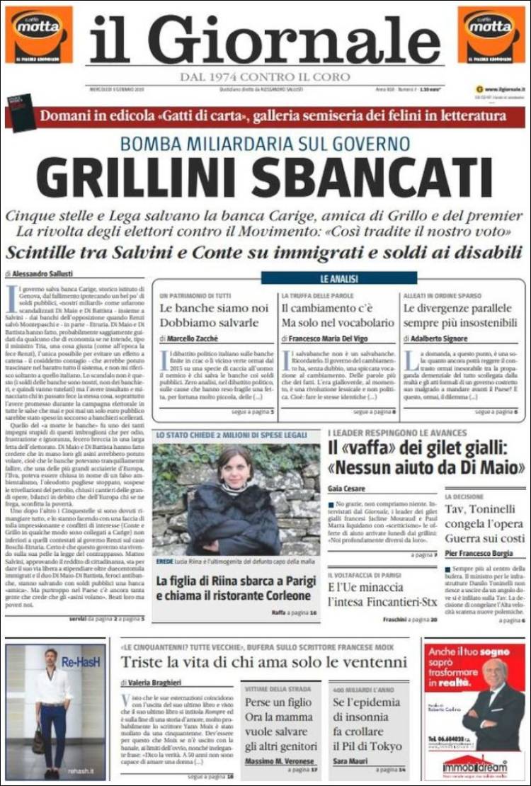 Portada de il Giornale (Italia)