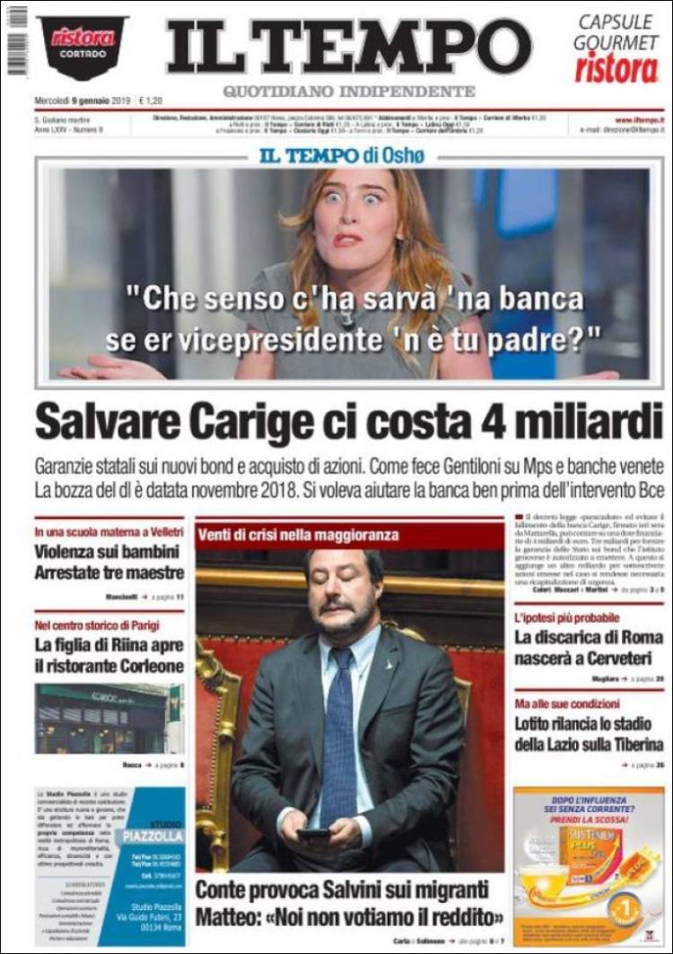Portada de Il Tempo (Italia)