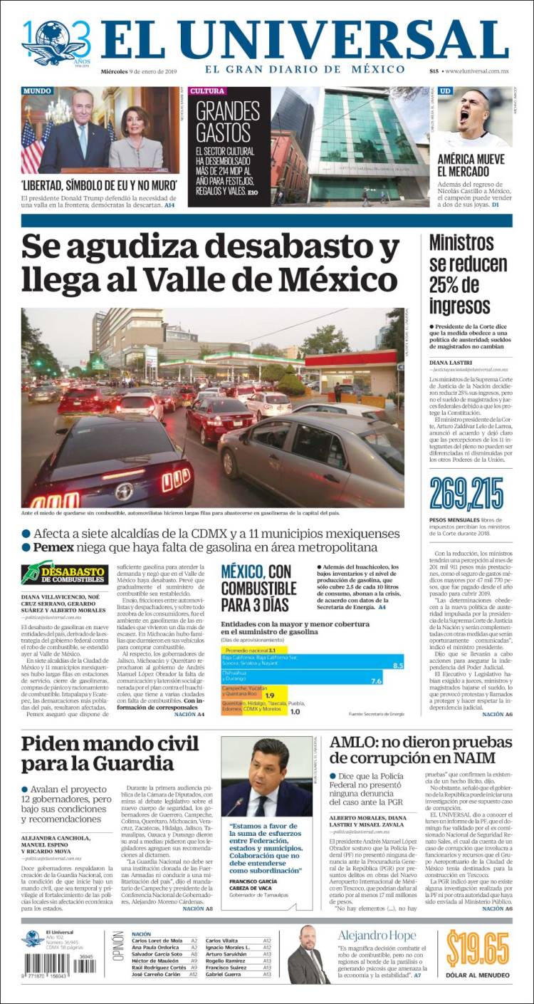 Portada de El Universal (México)