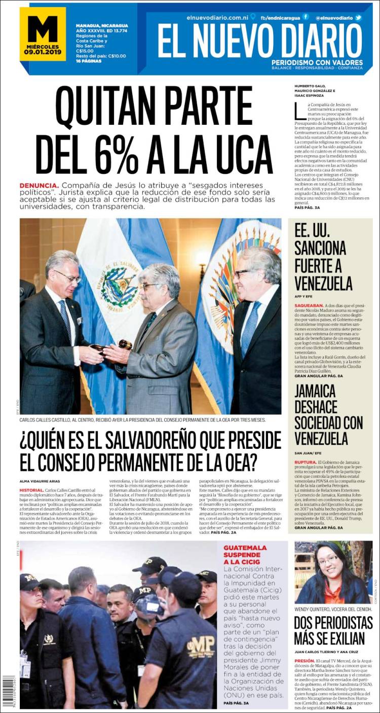 Portada de El Nuevo Diario (Nicaragua)