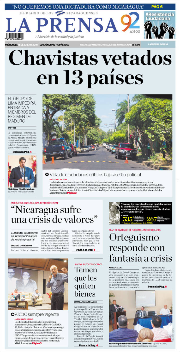 Portada de La Prensa (Nicaragua)
