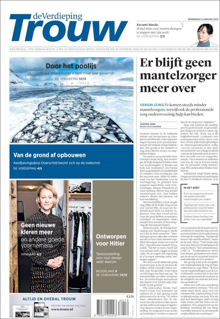 Portada de Trouw (Pa&iacute;ses Bajos)