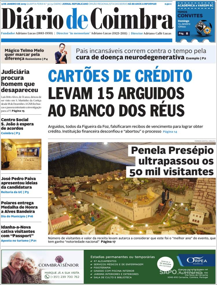 Portada de Diário de Coimbra (Portugal)