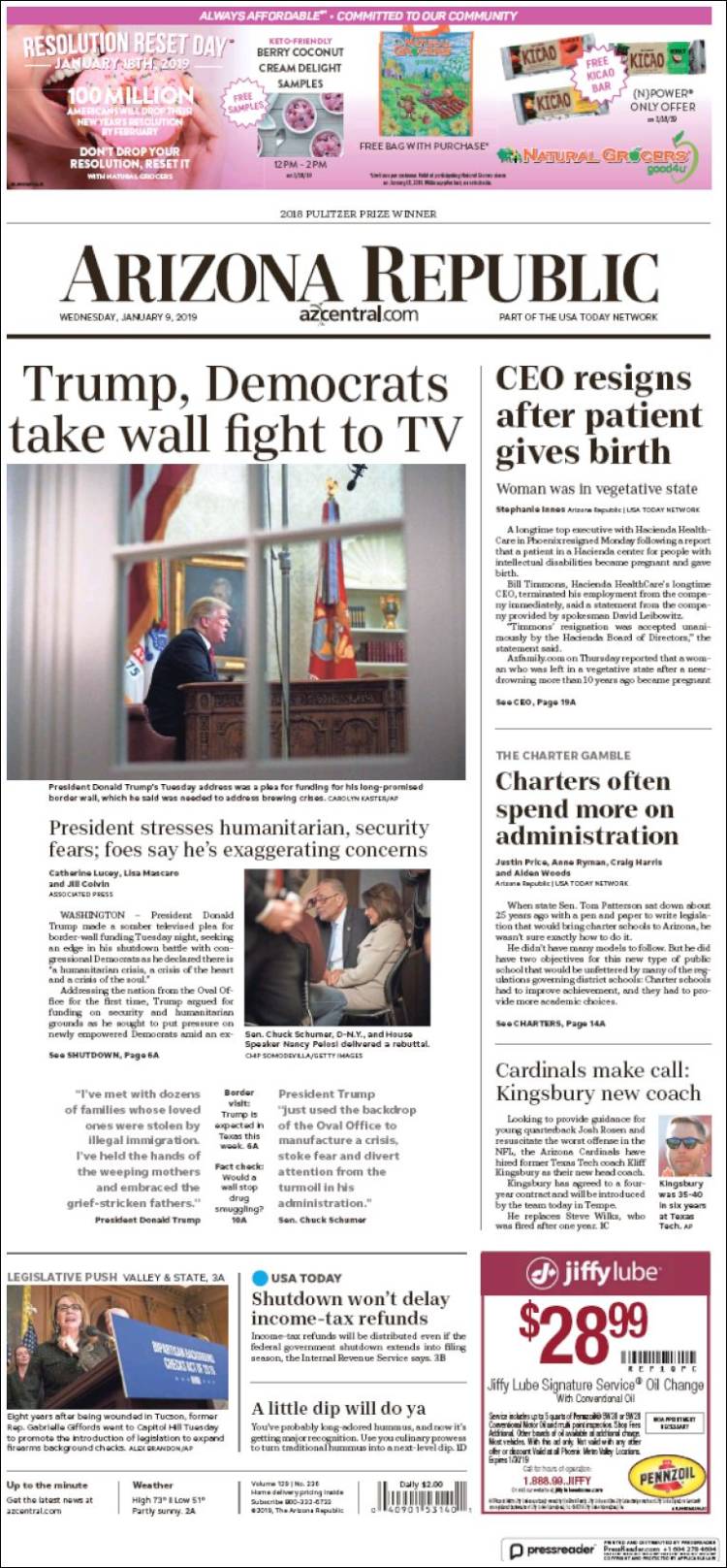 Portada de Arizona Republic News (USA)