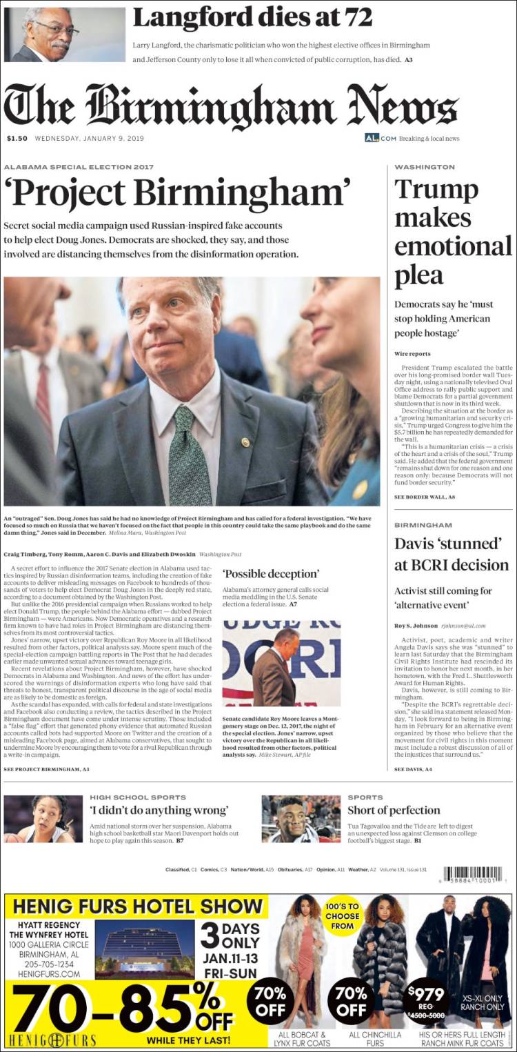 Portada de Birmingham News (USA)