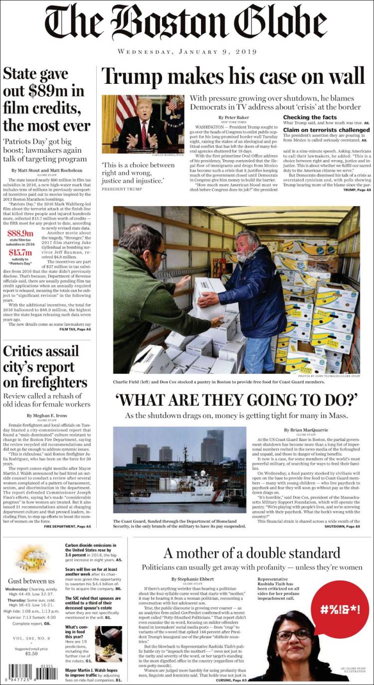 Portada de Boston Globe (USA)