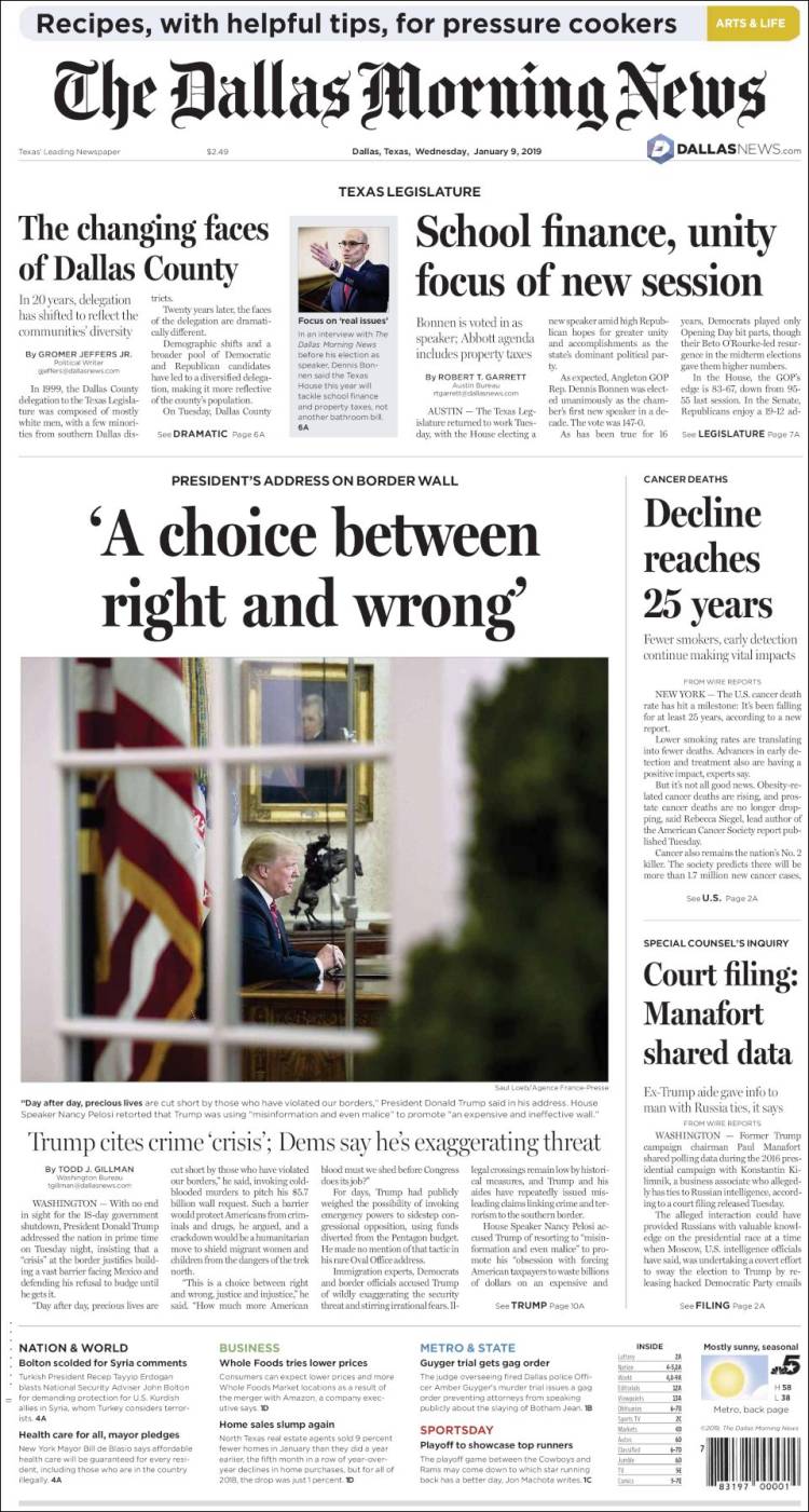 Portada de Dallas Morning News (USA)