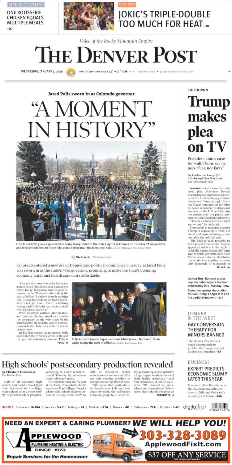 Portada de The Denver Post (USA)