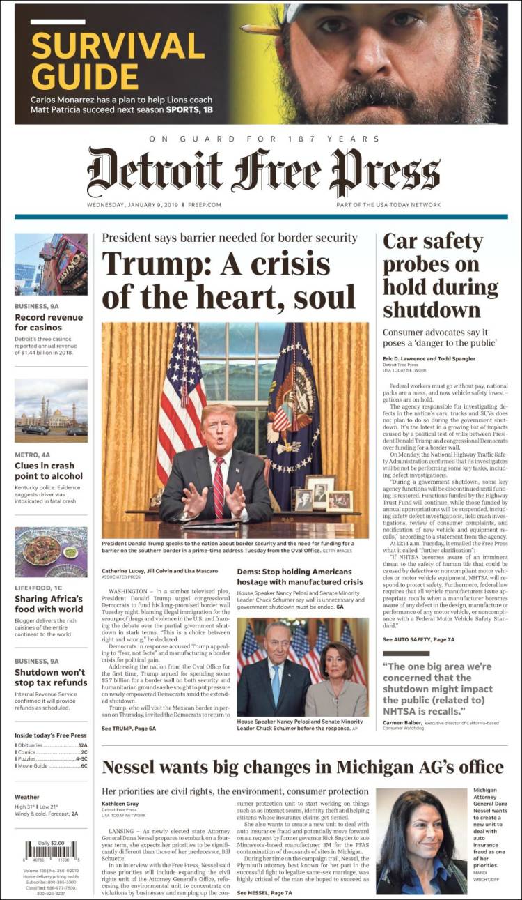 Portada de Detroit Free Press (USA)