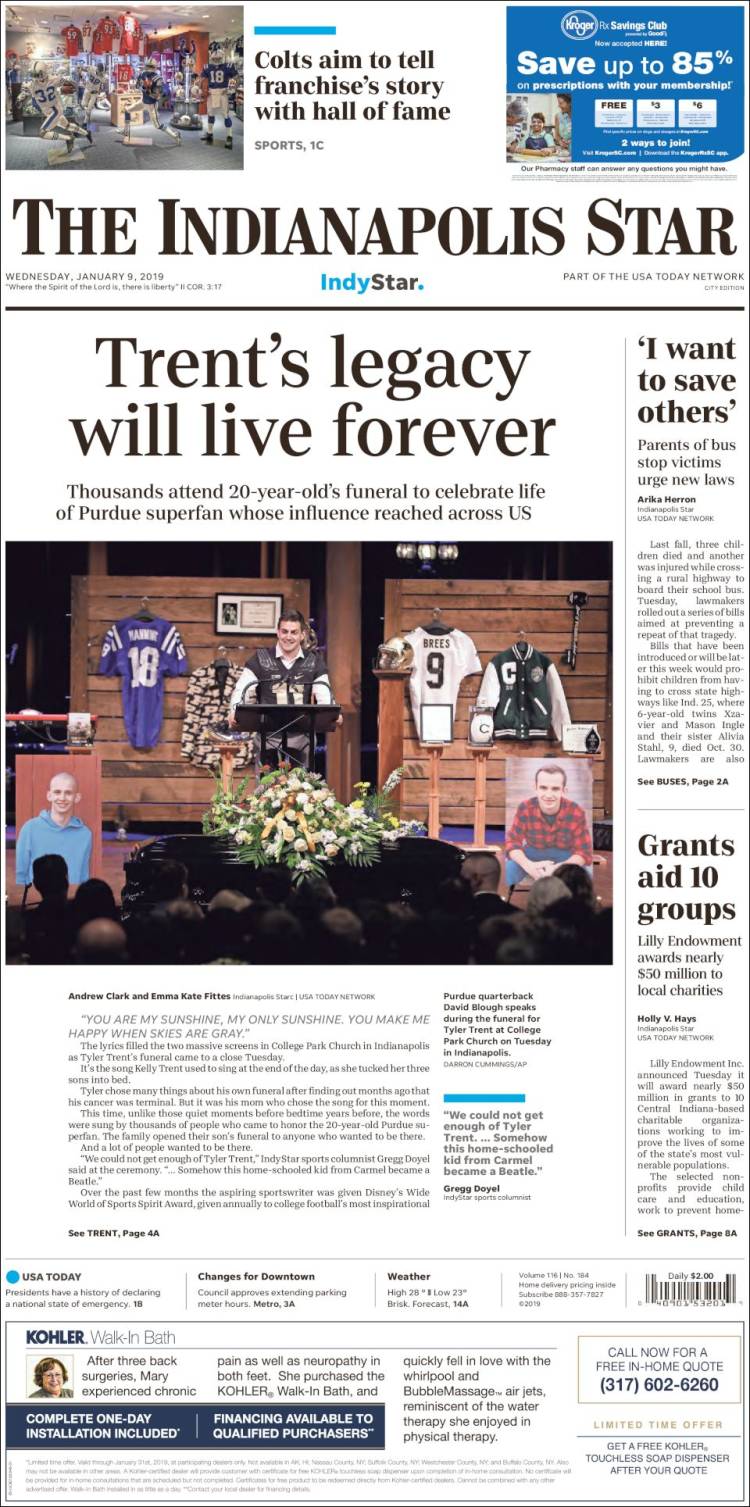 Portada de The Indianapolis Star (USA)