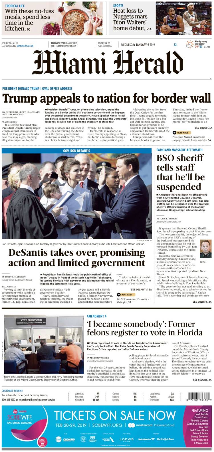 Portada de Miami Herald (USA)