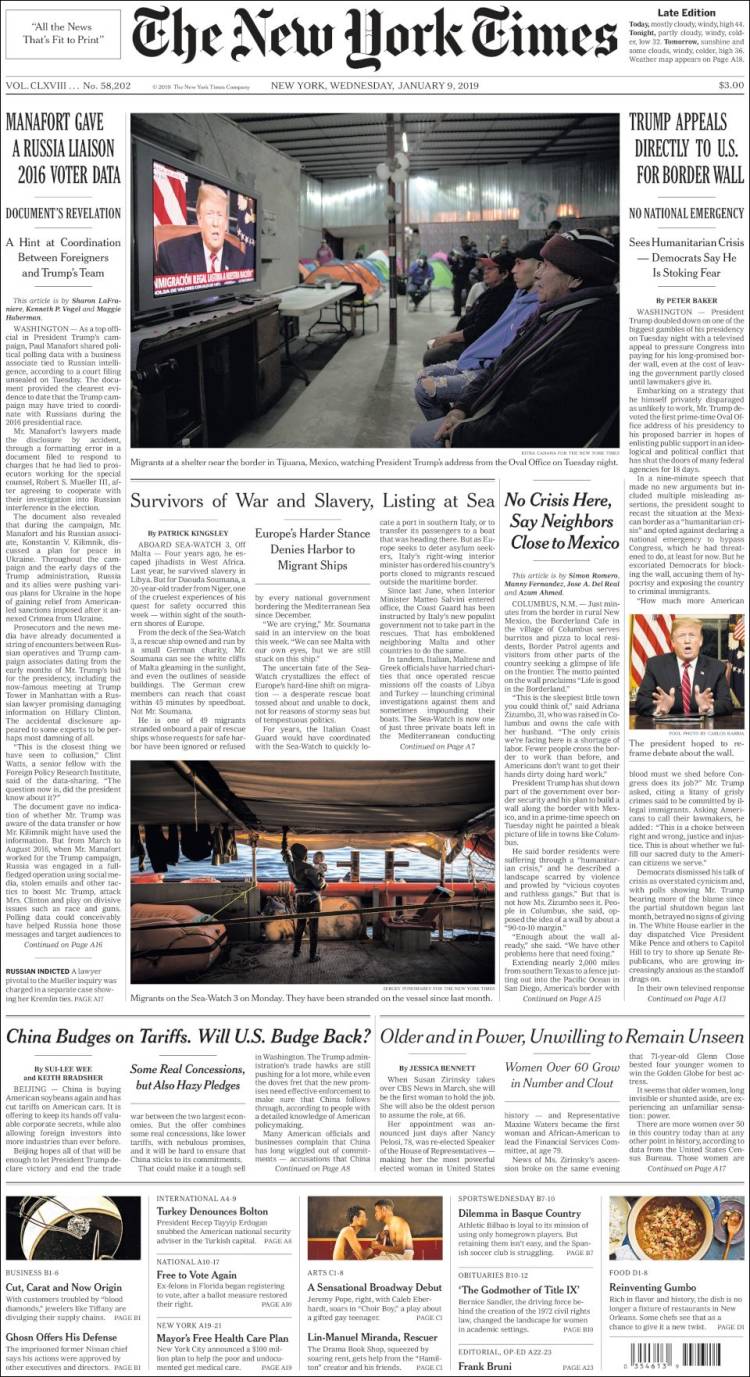 Portada de New York Times (USA)