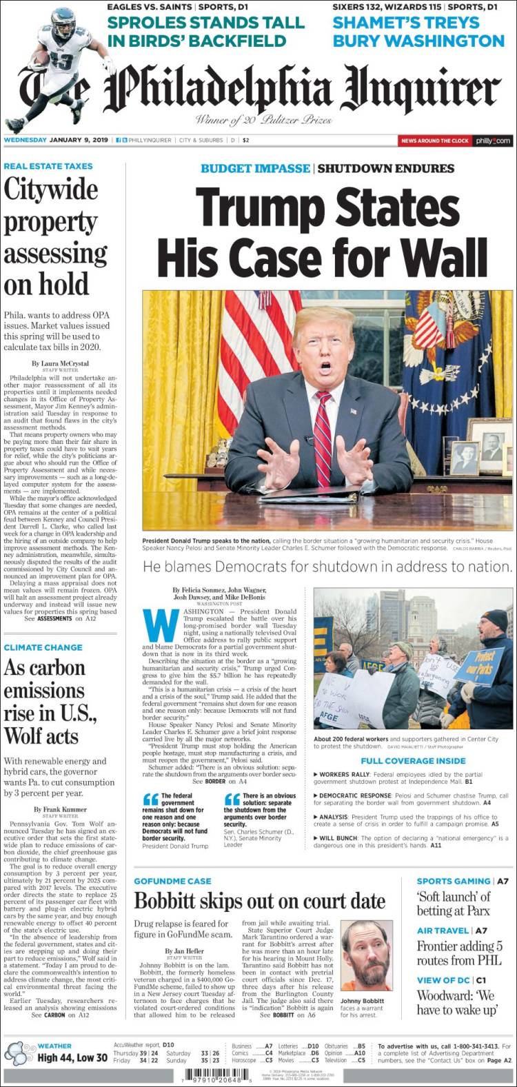 Portada de Philadelphia Inquirer (USA)