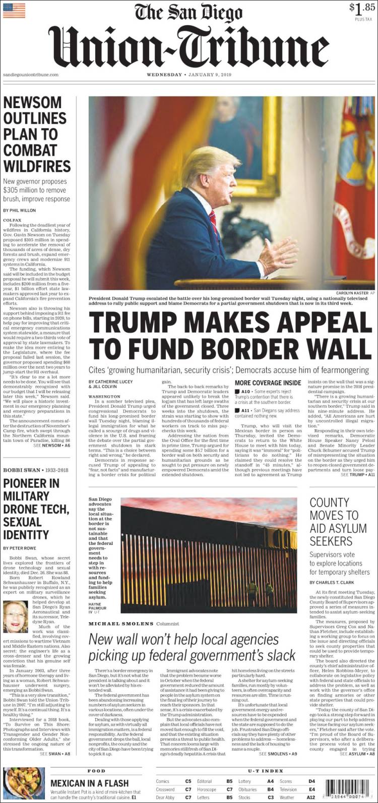 Portada de The San Diego Union-Tribune (USA)