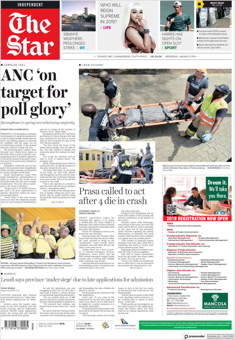 Portada de The Star (Sud&aacute;frica)