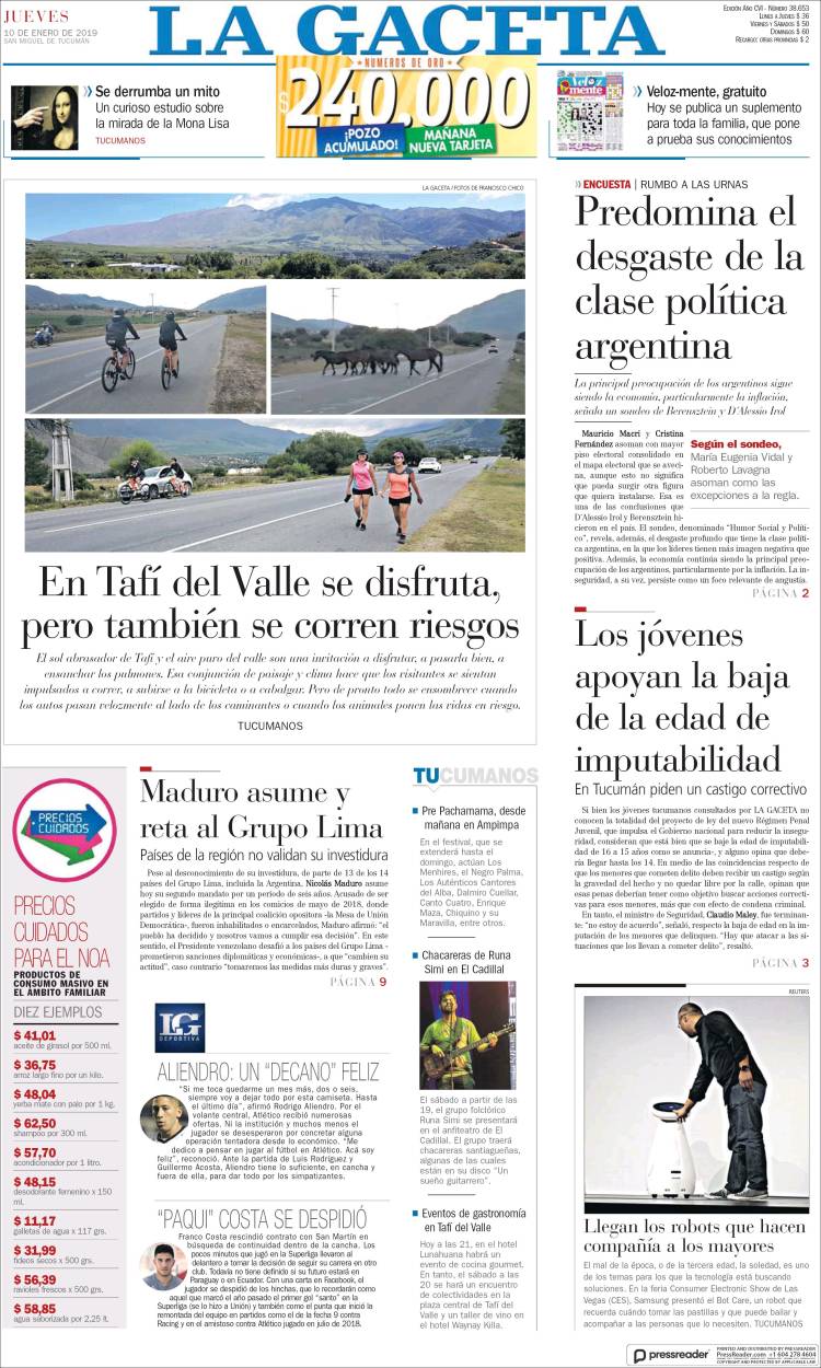 Portada de La Gaceta (Argentina)