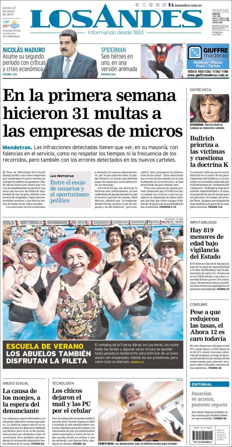 Portada de Los Andes - Mendoza (Argentina)