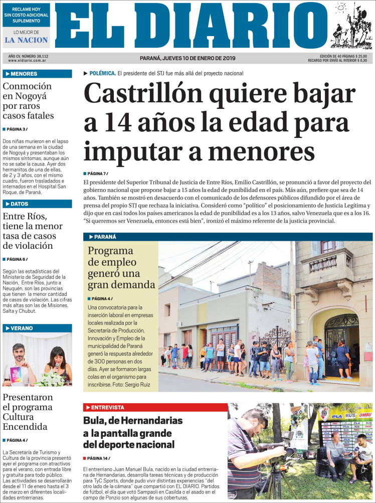 Portada de El Diario de Paraná (Argentina)