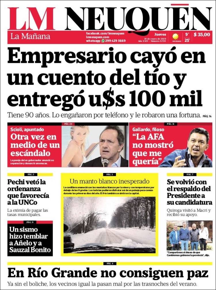 Portada de La Mañanade Neuquén (Argentina)