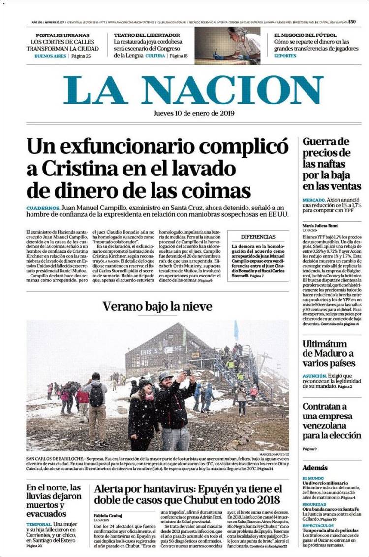Portada de La Nación (Argentina)