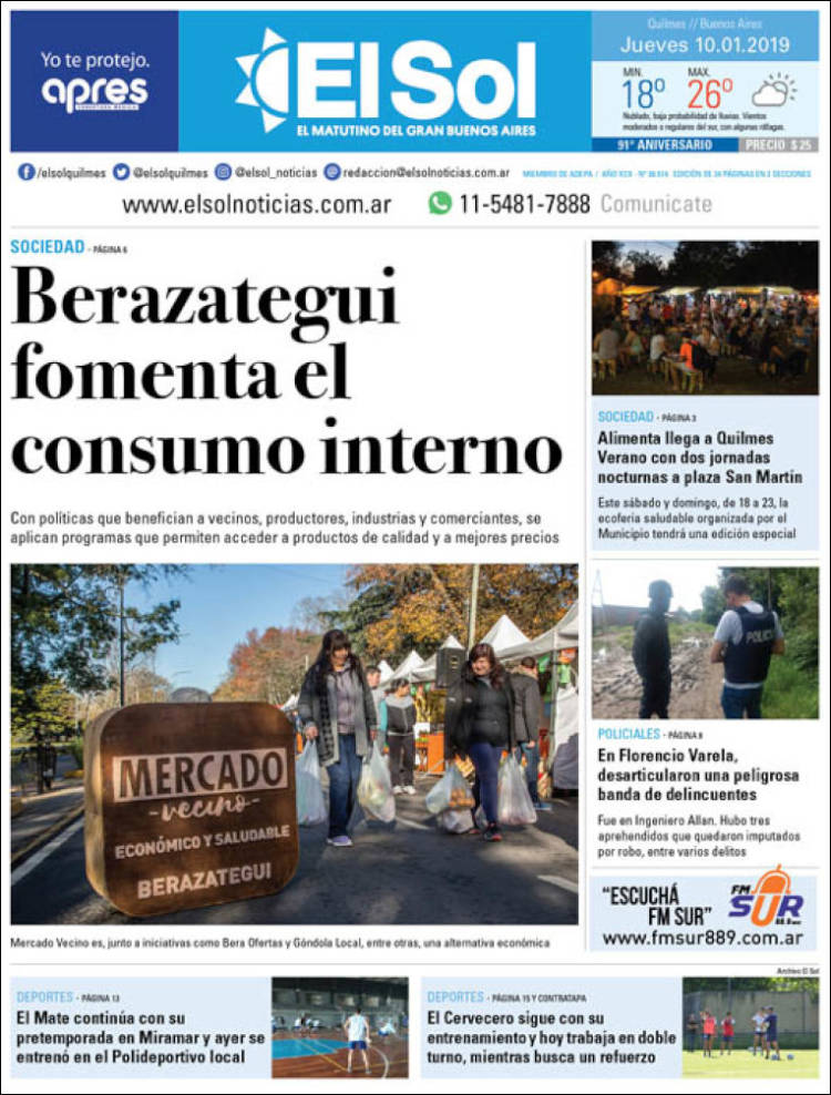 Portada de Diario El Sol (Argentina)