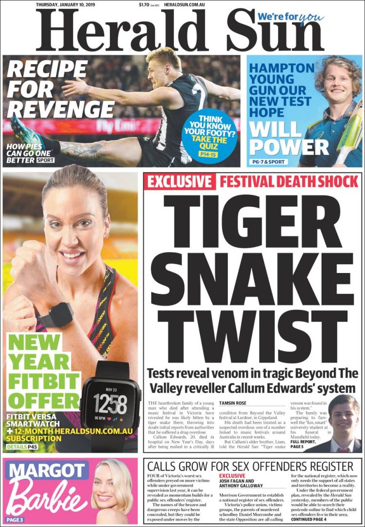 Portada de Herald Sun (Australia)