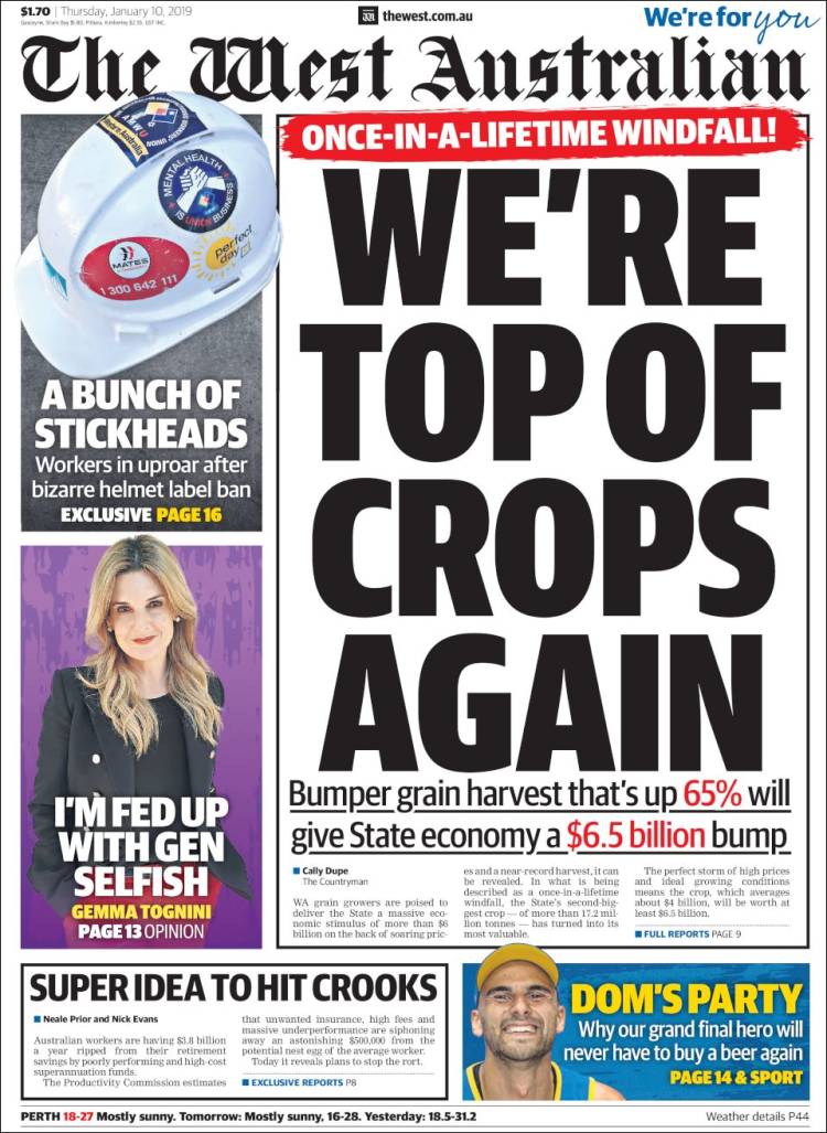 Portada de The West Australian (Australia)