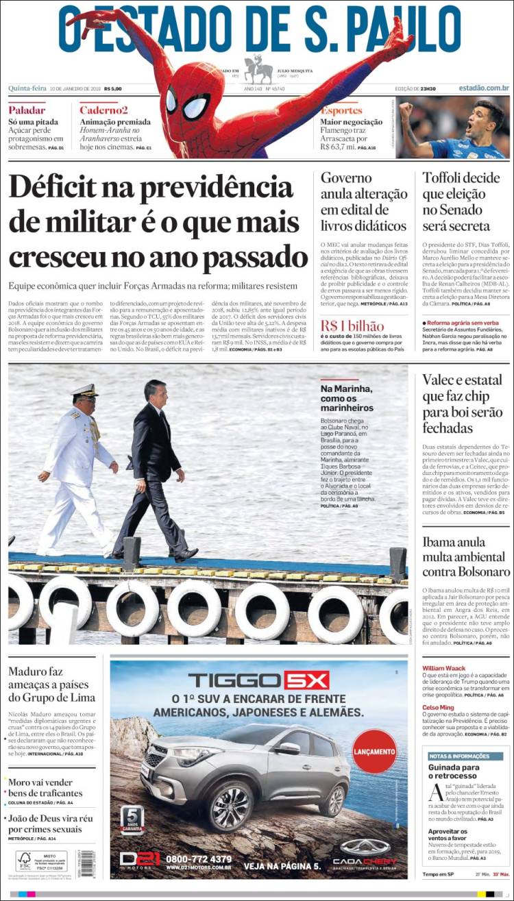 Portada de O Estado de São Paulo (Brasil)