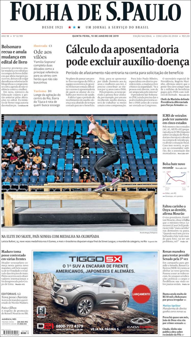 Portada de Folha de São Paulo (Brasil)