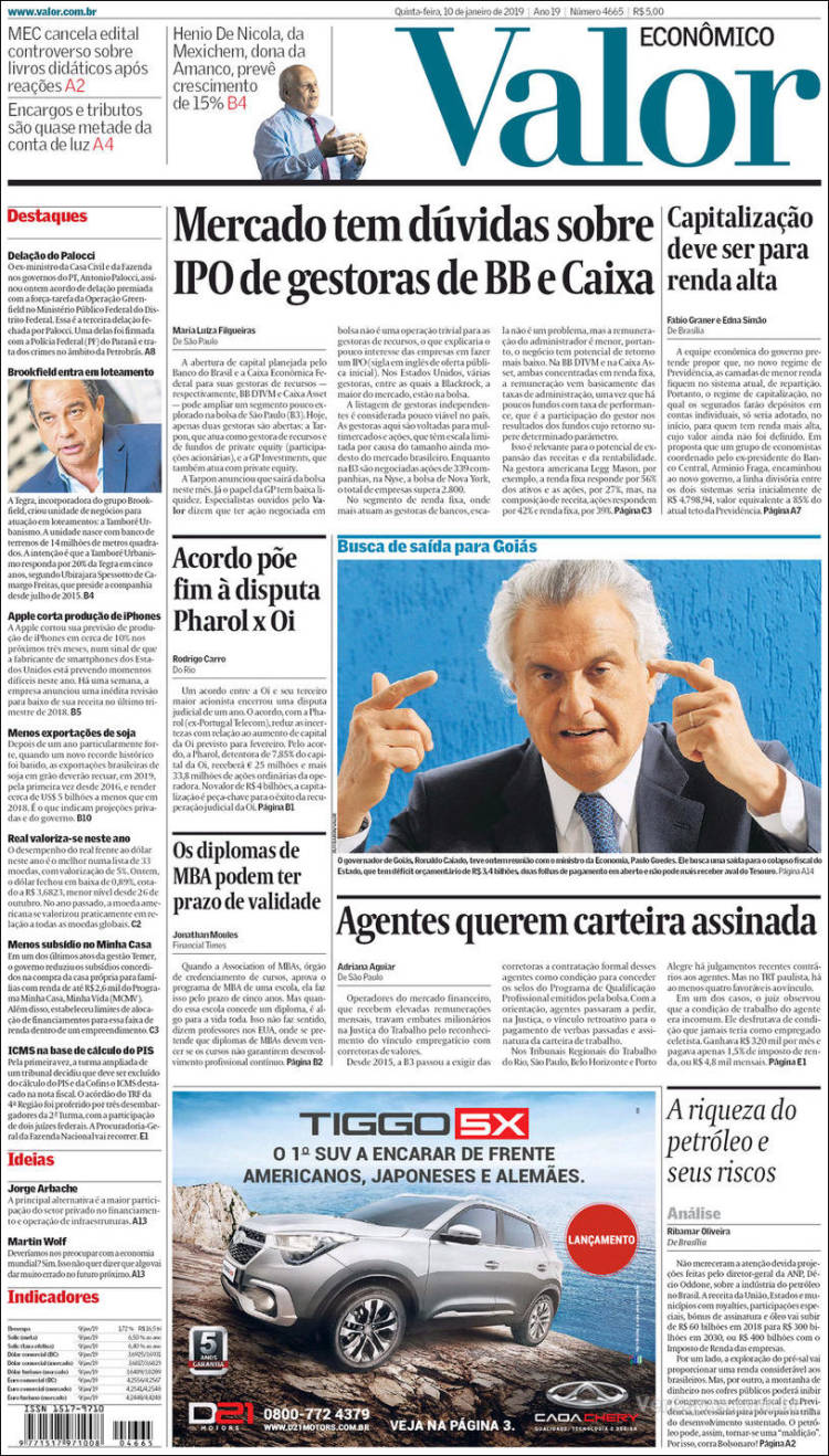Portada de Valor Econômico (Brasil)