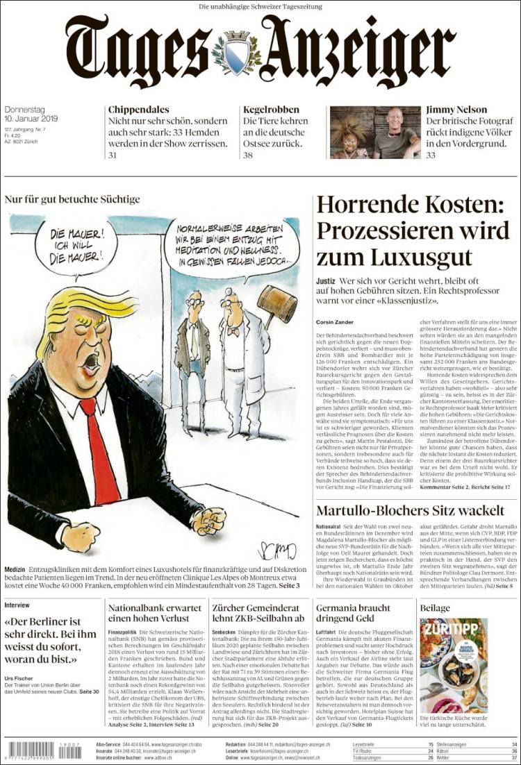 Portada de Tages-Anzeiger (Suiza)