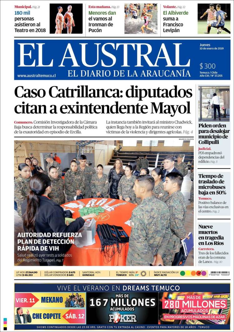 Portada de El Austral de Temuco (Chile)