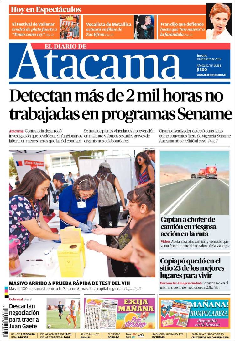 Portada de Diario de Atacama (Chile)