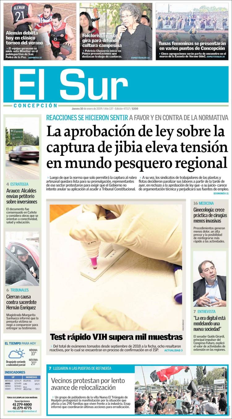 Portada de El Sur (Chile)