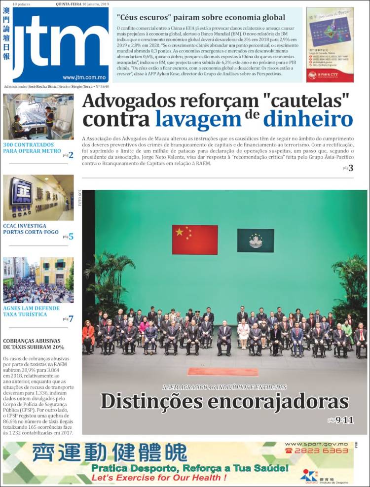 Portada de Jornal Tribuna de Macau (China)