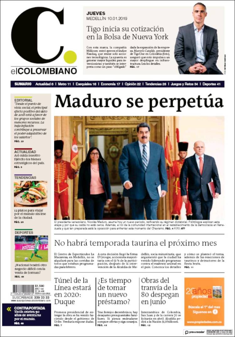 Portada de El Colombiano (Colombia)