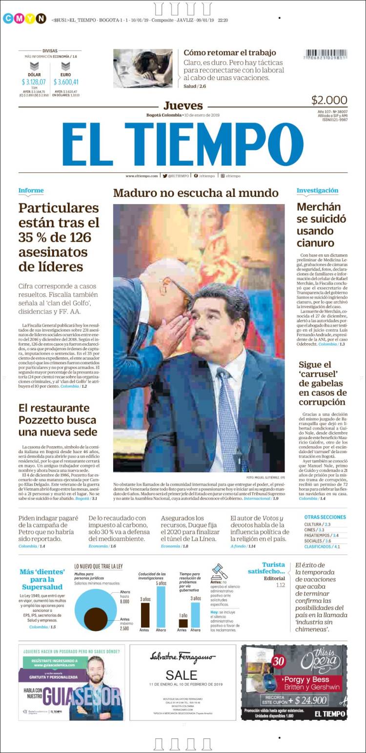 Portada de El Tiempo (Colombia)