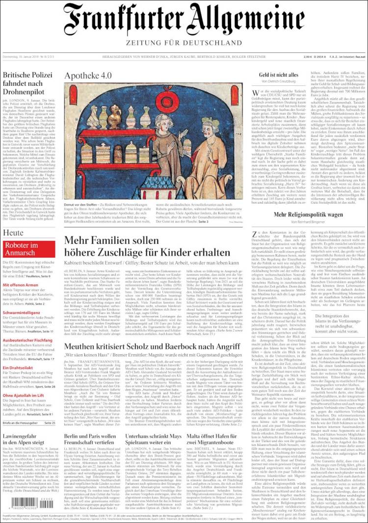 Portada de Frankfurter Allgemeine (Alemania)
