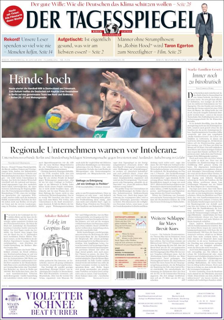 Portada de Der Tagesspiegel (Alemania)
