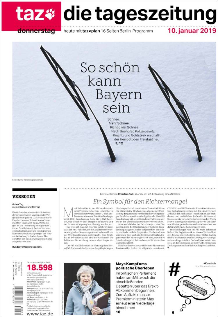 Portada de Die Tageszeitung (Alemania)