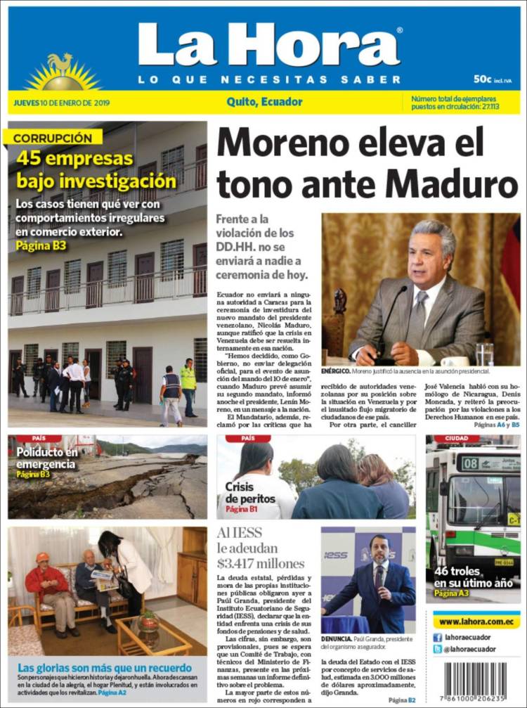 Portada de La Hora - Ecuador (Ecuador)