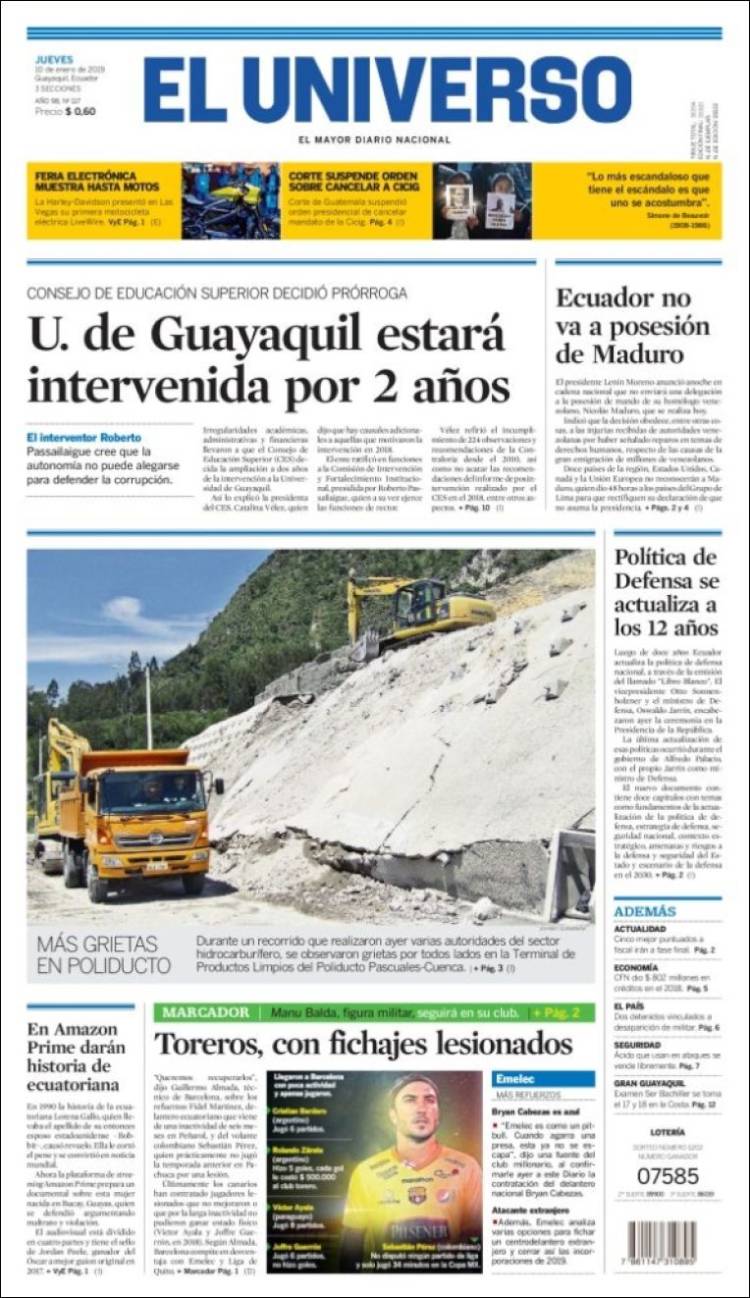 Portada de El Universo - Ecuador (Ecuador)
