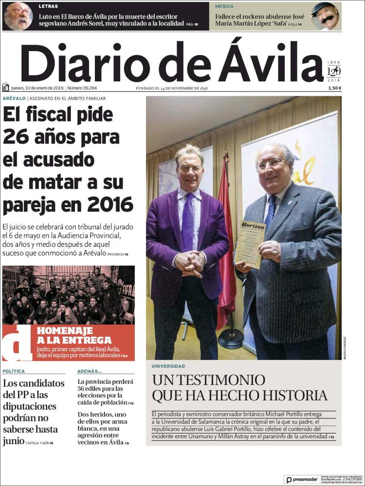 Portada de Diario de Ávila (España)