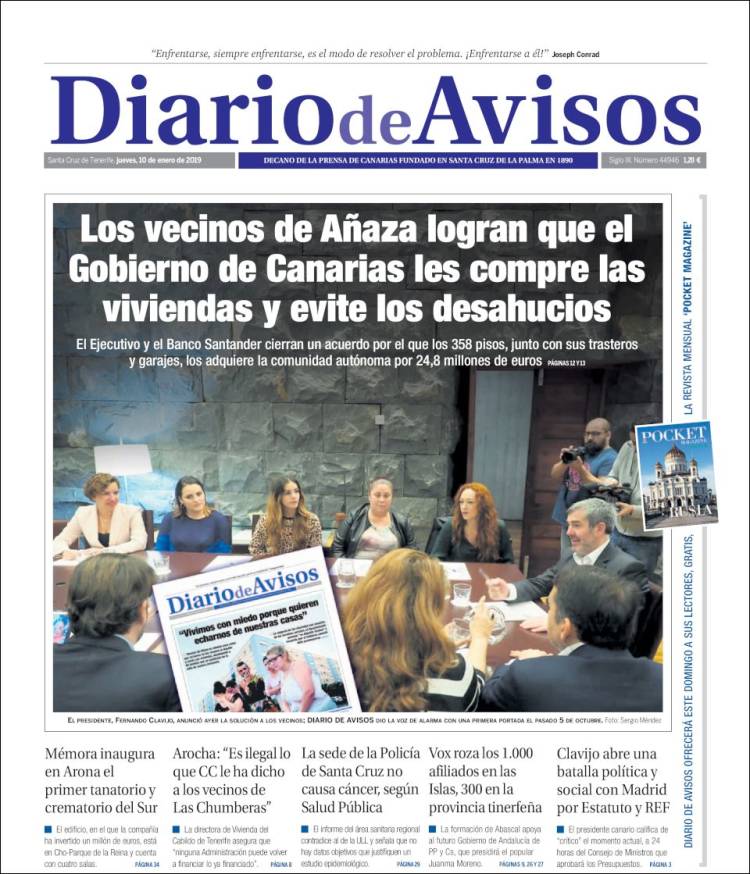 Portada de Diarios de Avisos (España)