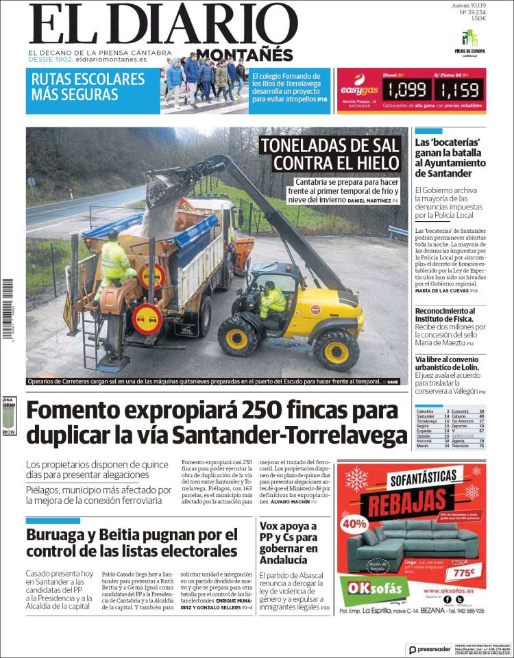 Portada de El Diario Montañés (España)