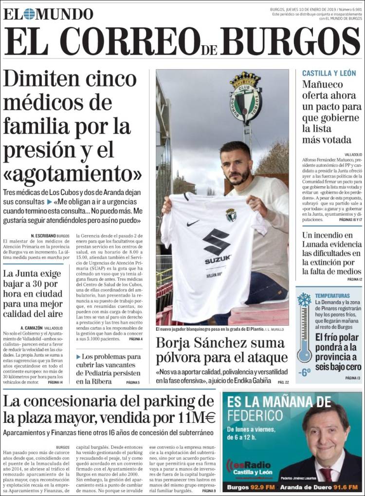 Portada de El Correo de Burgos (España)