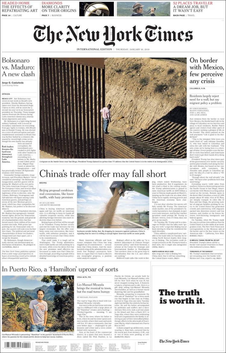 Portada de International New York Times (Europa)