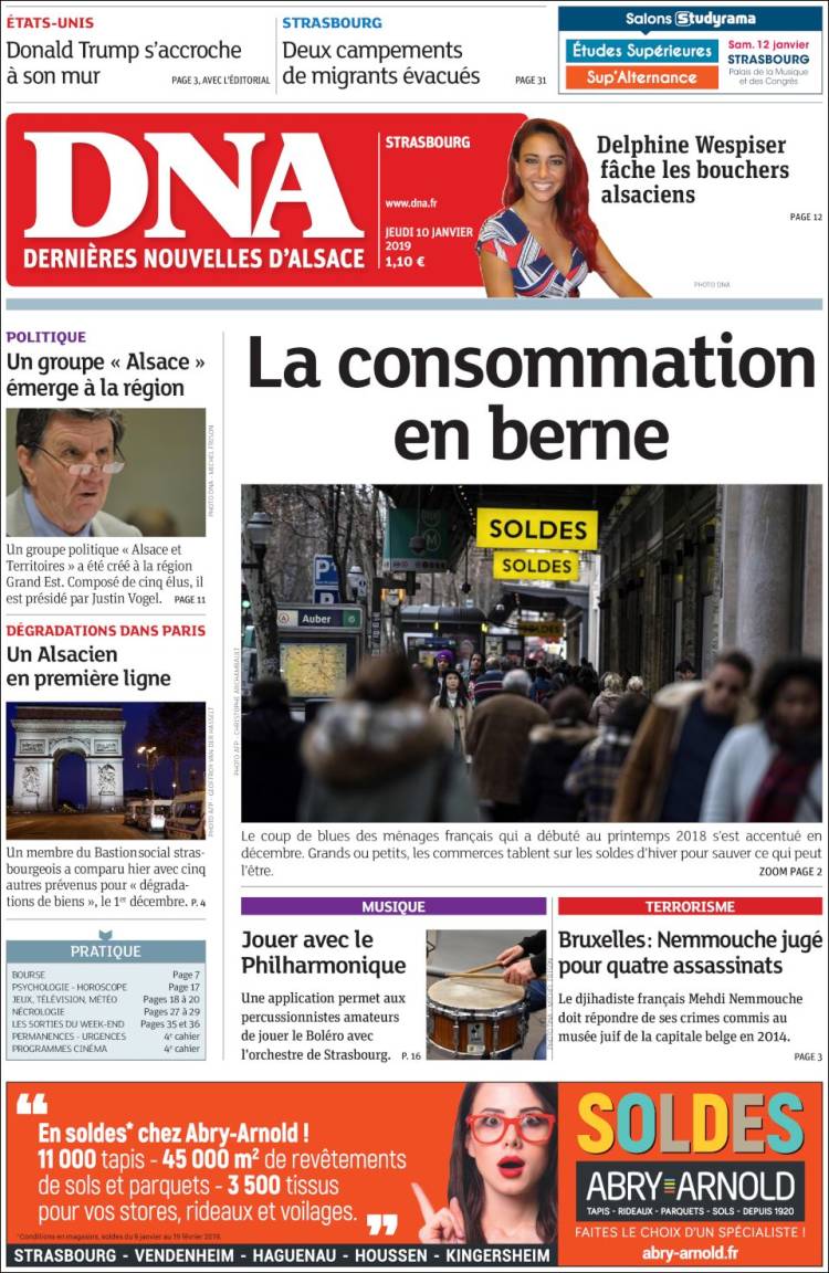 Portada de Les Dernières Nouvelles d'Alsace (Francia)